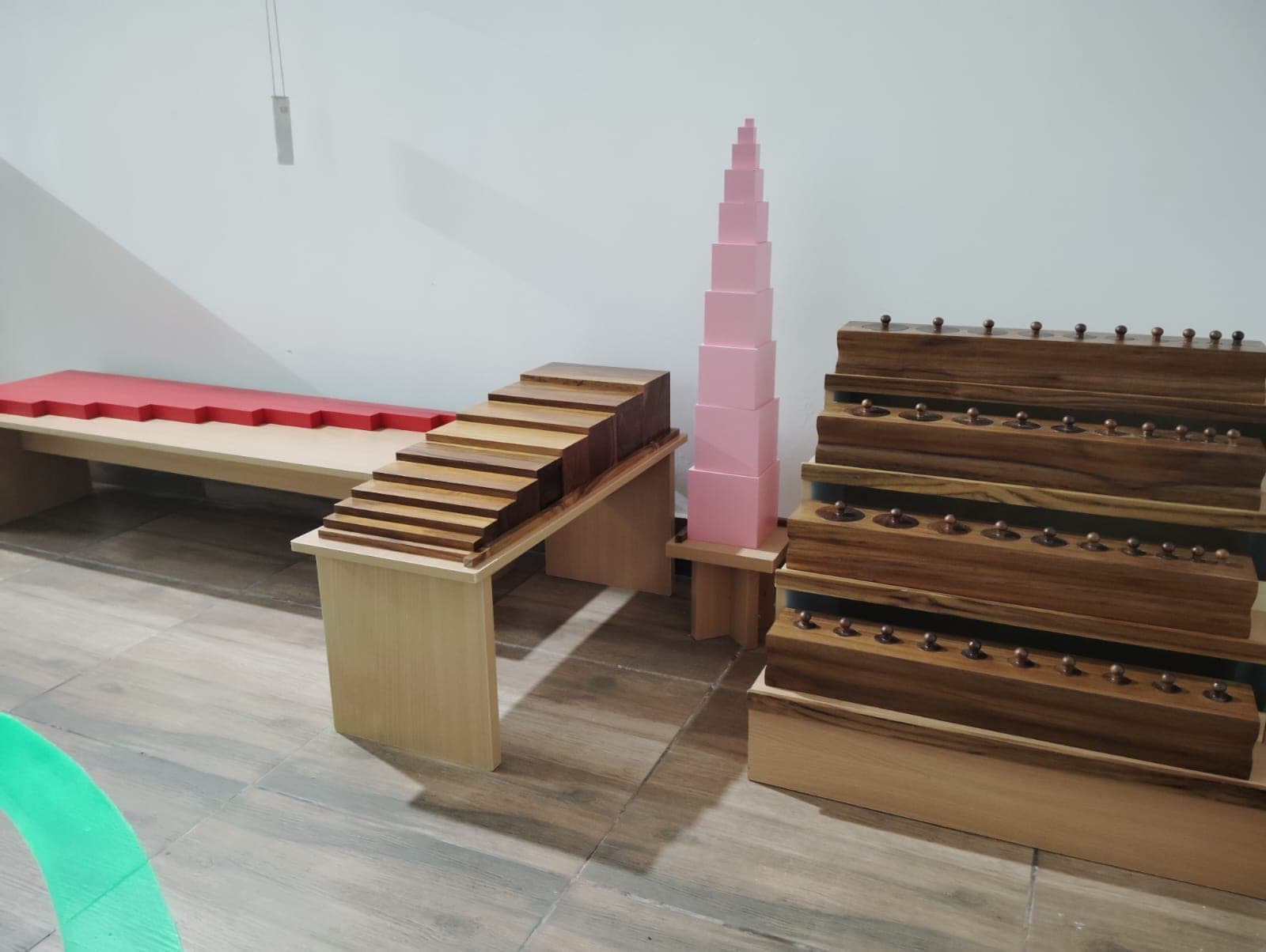 The prepared Montessori classroom — Pink Tower and sensorial materials