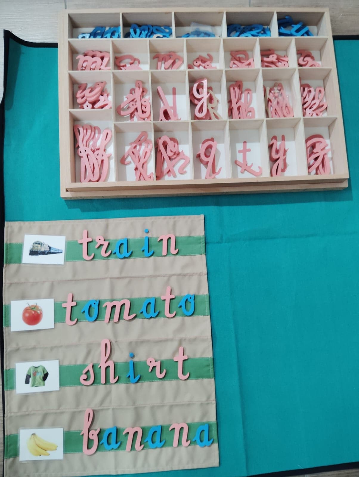 The movable alphabet, ready for the morning work cycle